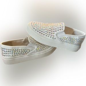 White studded sparkle slip ons